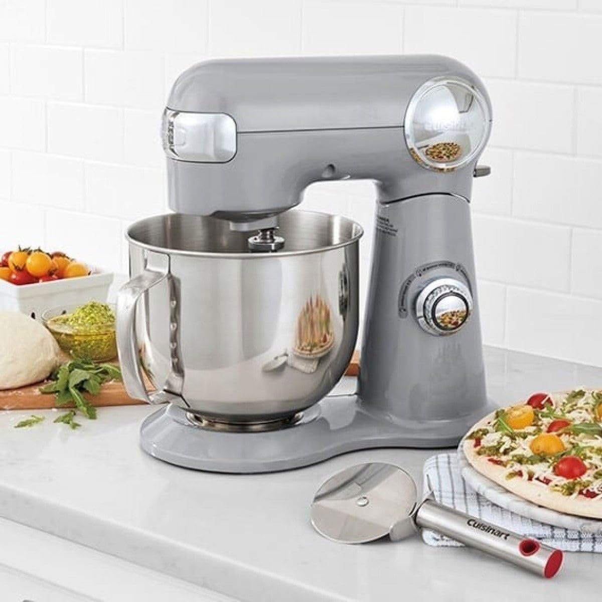 Cuisinart 5.5QT stand mixer, 12 speeds, includes whisk, paddle, dough hook and splash guard, dove gray