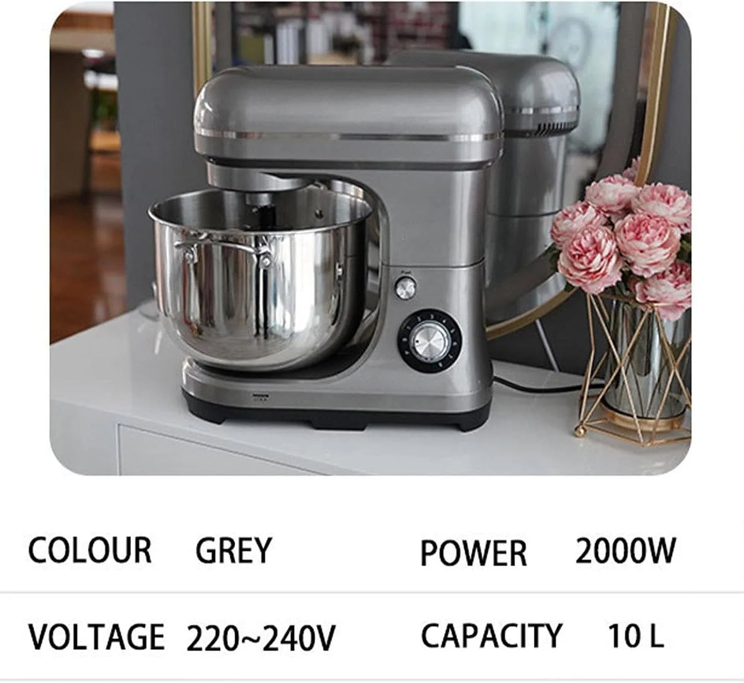 10L commercial dough mixer, heavy-duty stand mixer with hook, whisk and beater for bakery and home use