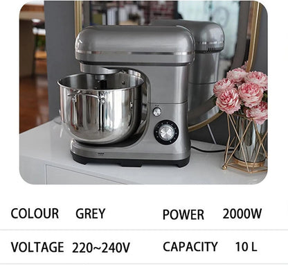 10L commercial dough mixer, heavy-duty stand mixer with hook, whisk and beater for bakery and home use