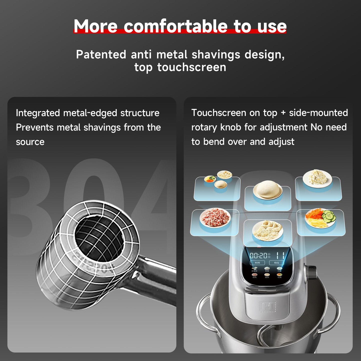 Hauswirt 6QT XL stand mixer, LED touch screen, 11 speeds, full metal structure, for dough, cake and bread