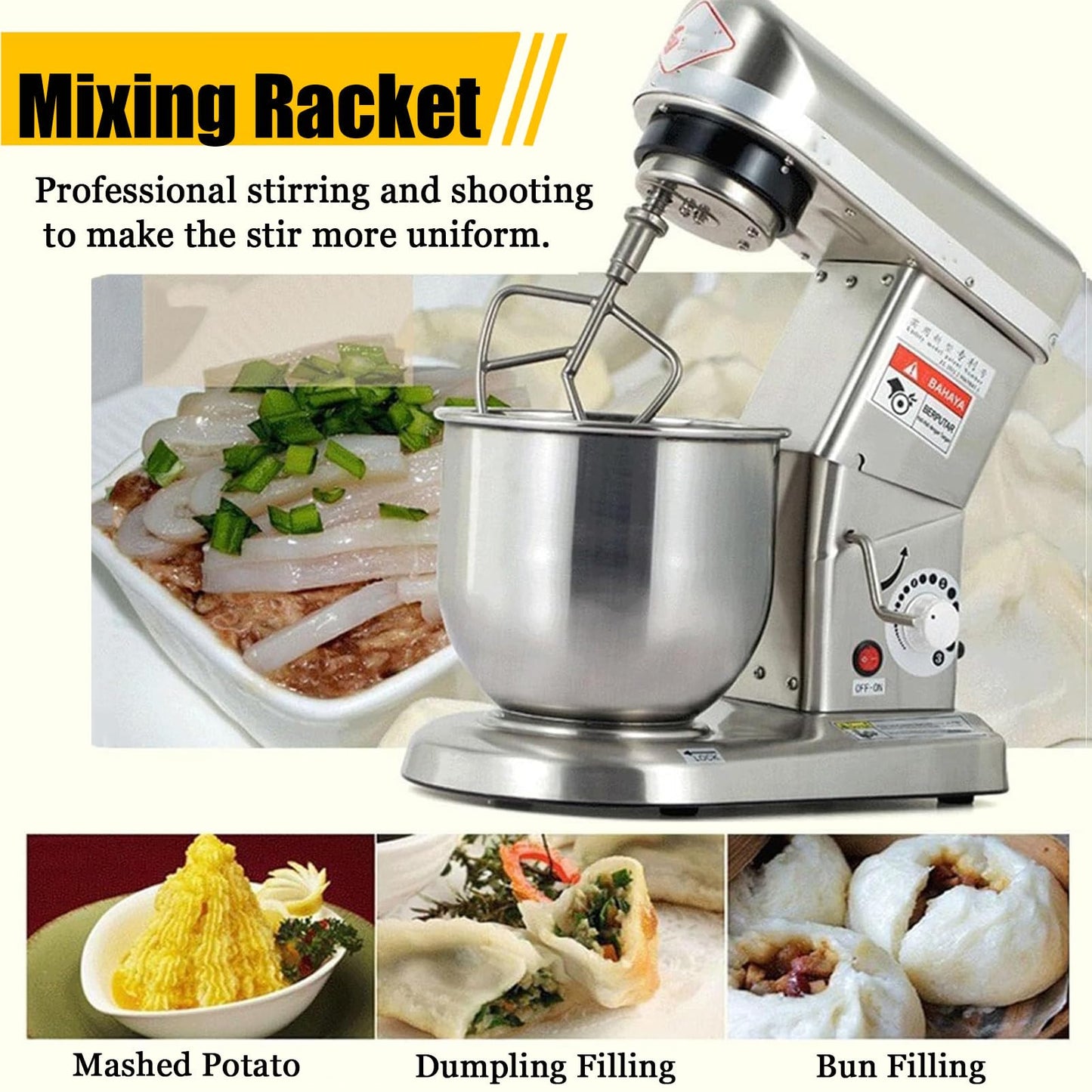 Commercial 5L/7L/10L stand mixer, stainless steel bowl, electric mixer for bakery, pizza and restaurant use, silver