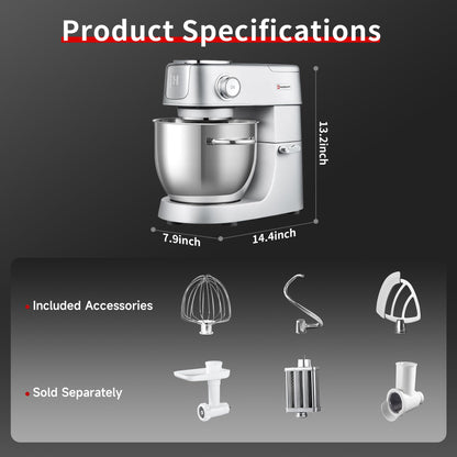Hauswirt 6QT XL stand mixer, LED touch screen, 11 speeds, full metal structure, for dough, cake and bread