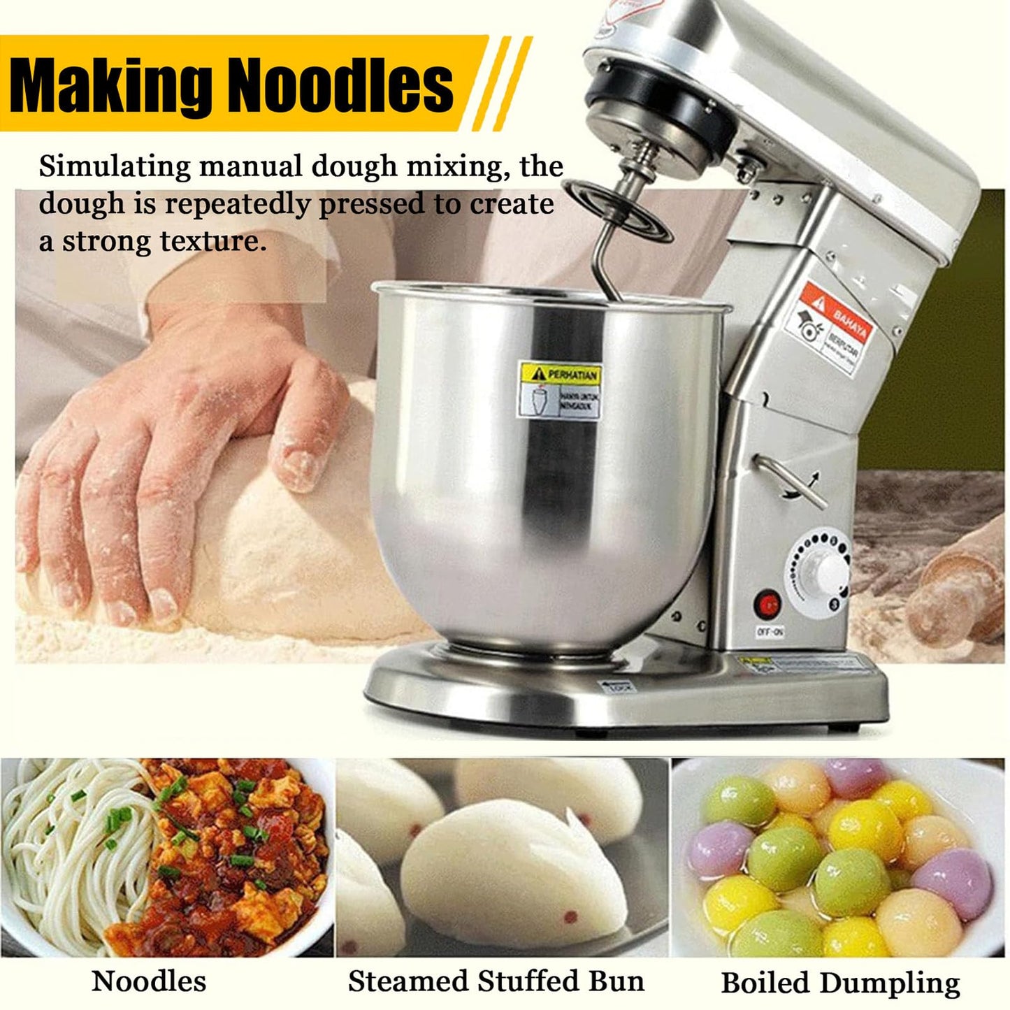 Commercial 5L/7L/10L stand mixer, stainless steel bowl, electric mixer for bakery, pizza and restaurant use, silver