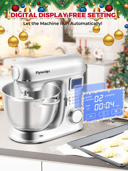 Flyseago 8.5QT 2000W stand mixer, 8-in-1 multifunction, includes meat grinder and attachments, stainless bowl