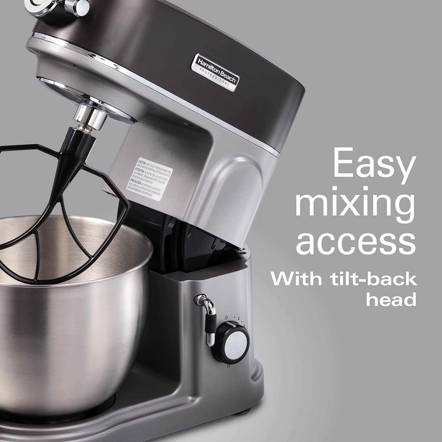 Hamilton Beach Professional 5QT all-metal stand mixer, 12 speeds, attachment hub, includes beater and dough hook