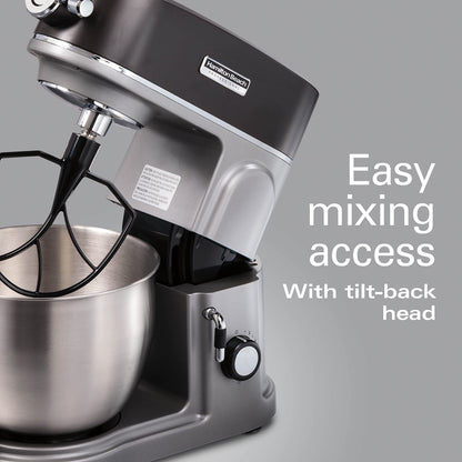 Hamilton Beach Professional 5QT all-metal stand mixer, 12 speeds, attachment hub, includes beater and dough hook