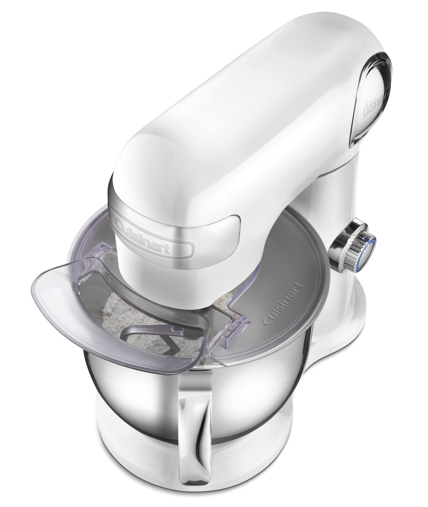 Cuisinart 5.5QT stand mixer, 12 speeds, stainless bowl, whisk, paddle and dough hook, white linen
