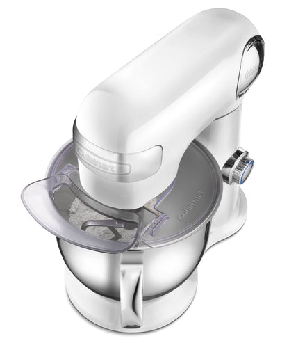 Cuisinart 5.5QT stand mixer, 12 speeds, stainless bowl, whisk, paddle and dough hook, white linen