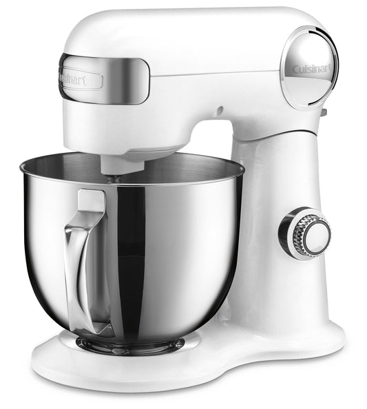 Cuisinart 5.5QT stand mixer, 12 speeds, stainless bowl, whisk, paddle and dough hook, white linen