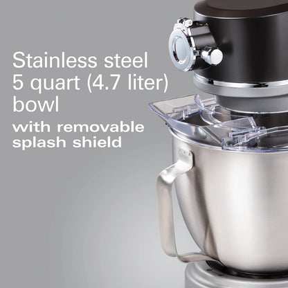 Hamilton Beach Professional 5QT all-metal stand mixer, 12 speeds, attachment hub, includes beater and dough hook