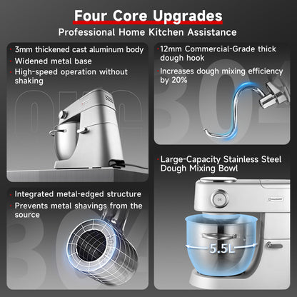 Hauswirt 6QT XL stand mixer, LED touch screen, 11 speeds, full metal structure, for dough, cake and bread